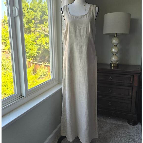 J. Crew Womens 100% Linen Maxi Dress Sz 8 Beige Sleeveless Scoop Neck Minimalist - Picture 1 of 9